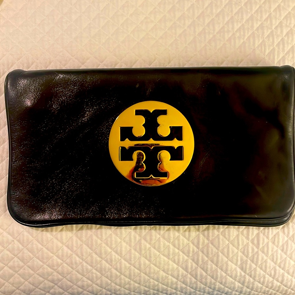Black Tory Burch evening bag. Strap removable can be a clutch!